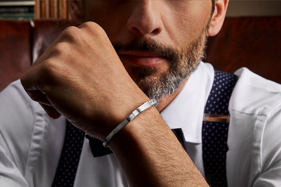Pulsera de hombre Borsari de la colección Atlante en acero 316L con PVD y elementos de oro rosa de 18 quilates