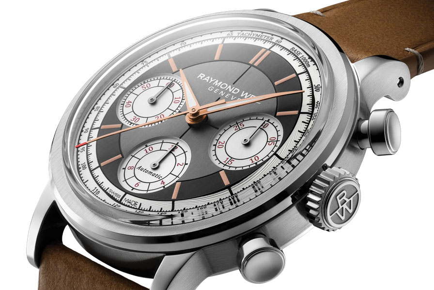 Raymond Weil Millesime Automatic Tri-Compax Chronograph con caja de acero y correa de cuero